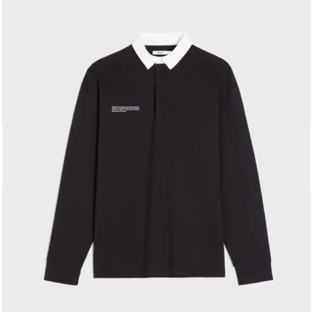 Pangaia Black Collared Organic Cotton Rugby Shirt Long Sleeve